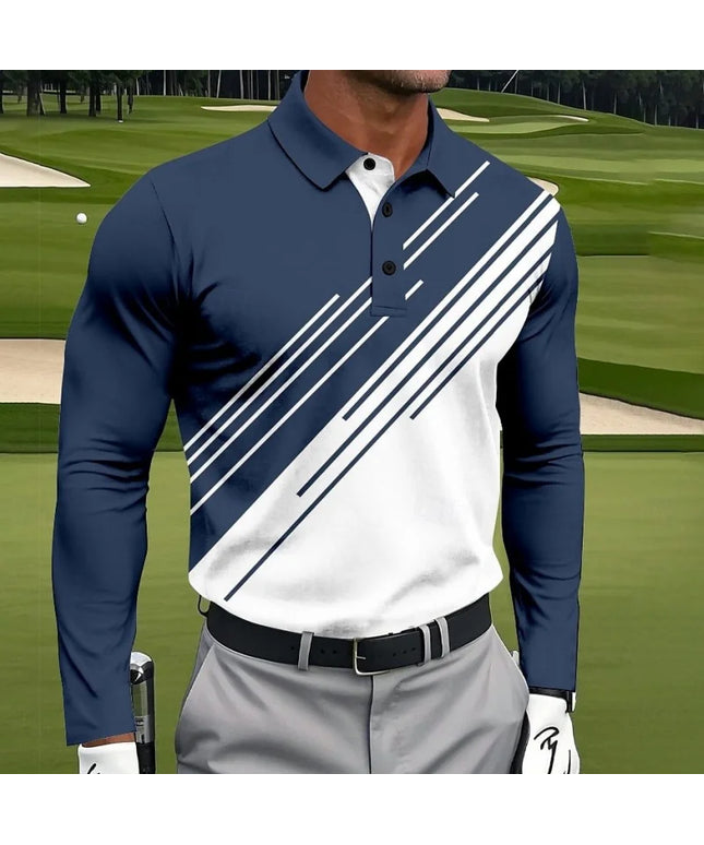 2025 New Fashion Golf Men's Polo Shirt Stripe Graphic Printed Tees Sports Breathable Quick Dry Button Polo Tops Classic Pullover