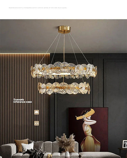 Modern LED Chandelier Lamp For Living Room Bedroom Dining Kitchen Ceiling Lights Ring Glass Flower Design Suspension Light
