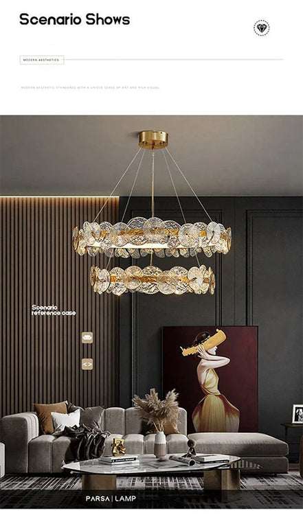 Modern LED Chandelier Lamp For Living Room Bedroom Dining Kitchen Ceiling Lights Ring Glass Flower Design Suspension Light