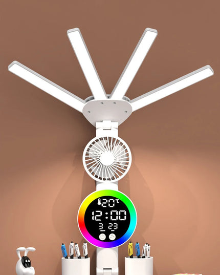Rechargeable Table Lamp for Study, Desk Lamp Reading Light Led Table Light with Fan, Led Clock Dispaly Reading Lamp