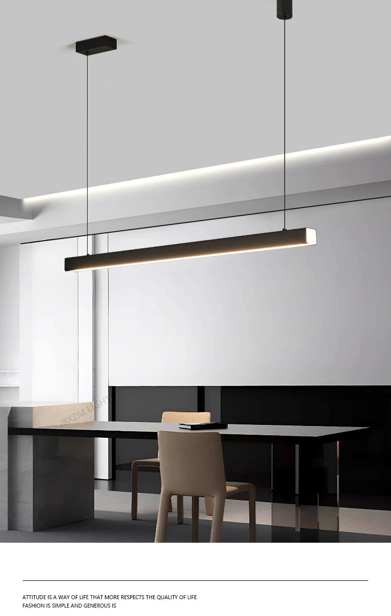Modern LED linear chandelier for dining room office white bar pendant lights kitchen island lighting black minimalist lamp