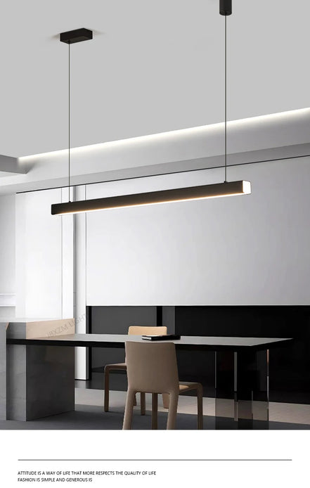 Modern LED linear chandelier for dining room office white bar pendant lights kitchen island lighting black minimalist lamp