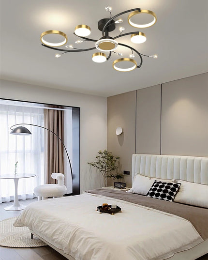 Modern Led Chandelier Gold Aluminum Luxury Pendant Lights For Living Room Bedroom Study Room K9 Crystal Decorative Lamps 90-260V