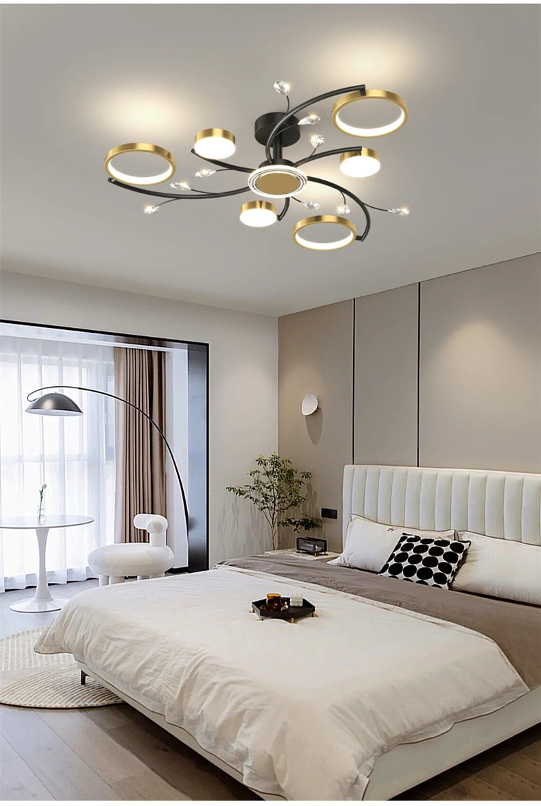 Modern Led Chandelier Gold Aluminum Luxury Pendant Lights For Living Room Bedroom Study Room K9 Crystal Decorative Lamps 90-260V