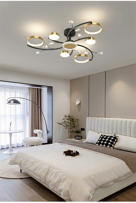 Modern Led Chandelier Gold Aluminum Luxury Pendant Lights For Living Room Bedroom Study Room K9 Crystal Decorative Lamps 90-260V