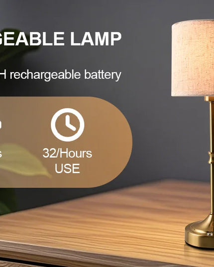 Cordless Table Lamps Rechargeable Battery Lamp with 3-Level Dimmable Fabric Touch Bedside Lamps for Bedroom, Living Room
