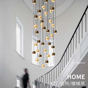 Modern LED Crystal Chandelier Art Decor Ball Long Hanging Lamps for Staircase Minimalist Round Gold Creative Lighting Fixtures