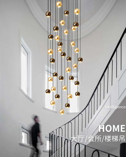 Modern LED Crystal Chandelier Art Decor Ball Long Hanging Lamps for Staircase Minimalist Round Gold Creative Lighting Fixtures