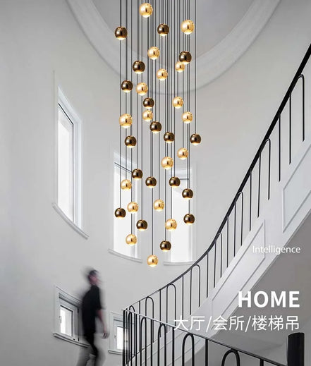 Modern LED Crystal Chandelier Art Decor Ball Long Hanging Lamps for Staircase Minimalist Round Gold Creative Lighting Fixtures