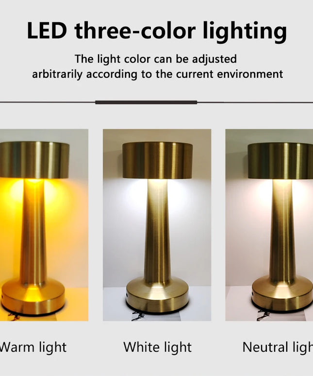 Rechargeable Led Table Lamp Retro Night Light Desk Bar Coffee Dining Room Home Decor Wireless 3 Colors Dimmable Touch Switch