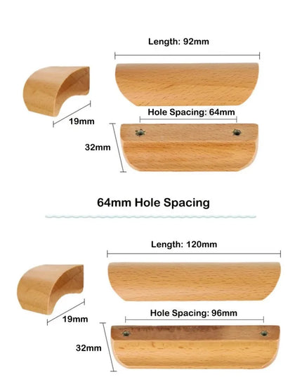 Natural Wood Furniture Handles Kitchen Door Knobs Cabinets Pulls Beech Wooden Handles for Cabinet and Drawers Furniture Hardware