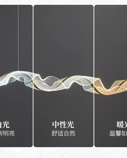 Modern Wave LED Pendant Lights for Living Restaurant Room Food Tables Bar Golden Chandelier Home Decor Hanging Light Fixture
