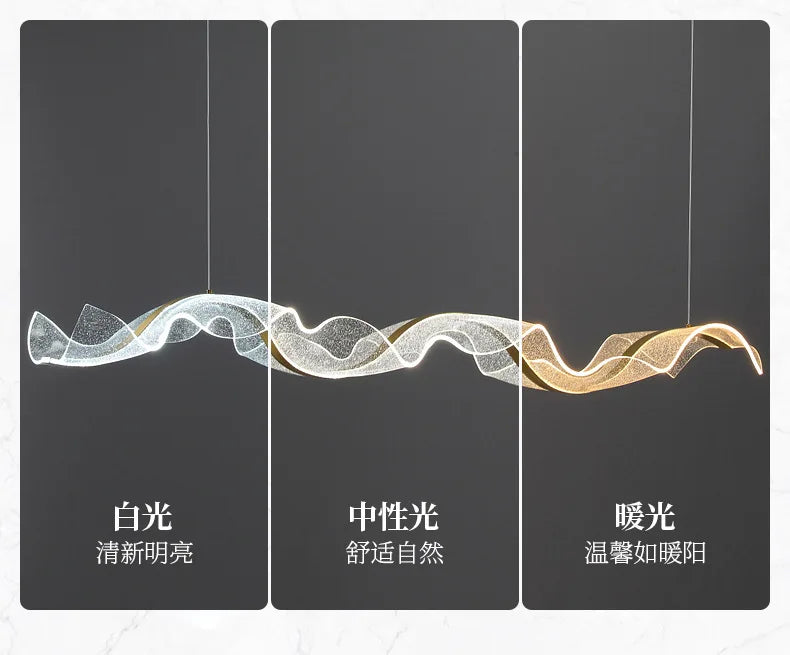 Modern Wave LED Pendant Lights for Living Restaurant Room Food Tables Bar Golden Chandelier Home Decor Hanging Light Fixture