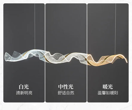 Modern Wave LED Pendant Lights for Living Restaurant Room Food Tables Bar Golden Chandelier Home Decor Hanging Light Fixture