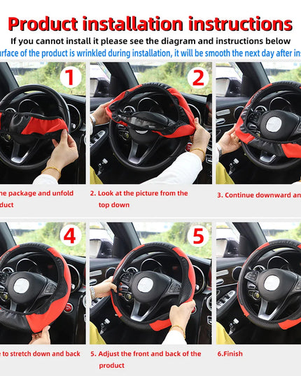 PU Carbon Fiber Leather Car Steering Wheel Cover without Inner Ring Suitable for 14.5-15 Inches of Automotive Supplies