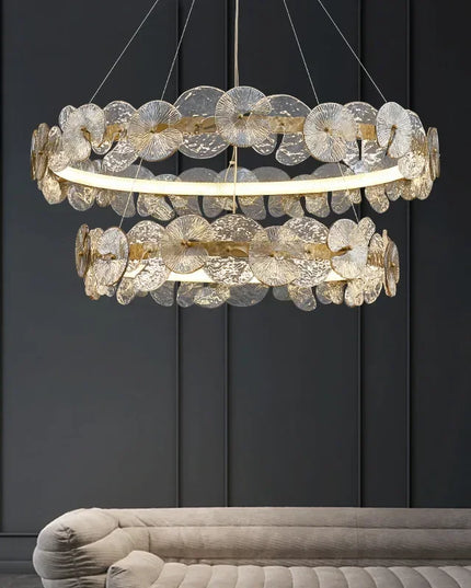 Modern LED Chandelier Lamp For Living Room Bedroom Dining Kitchen Ceiling Lights Ring Glass Flower Design Suspension Light