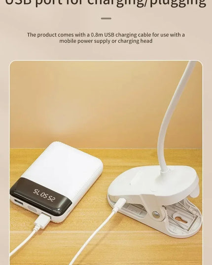 Portable USB Table Lamp Rechargeable Desk Lamp with Clip Bed Reading Night Light LED Touch 3 Modes Dimming Eye Protection Light