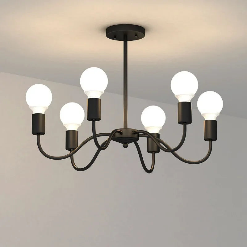 Modern Chandelier  Industrial  Living Room Black E27 Hotel Hall Home Decor Parlor Retro Simple Household Art Pendant Lights
