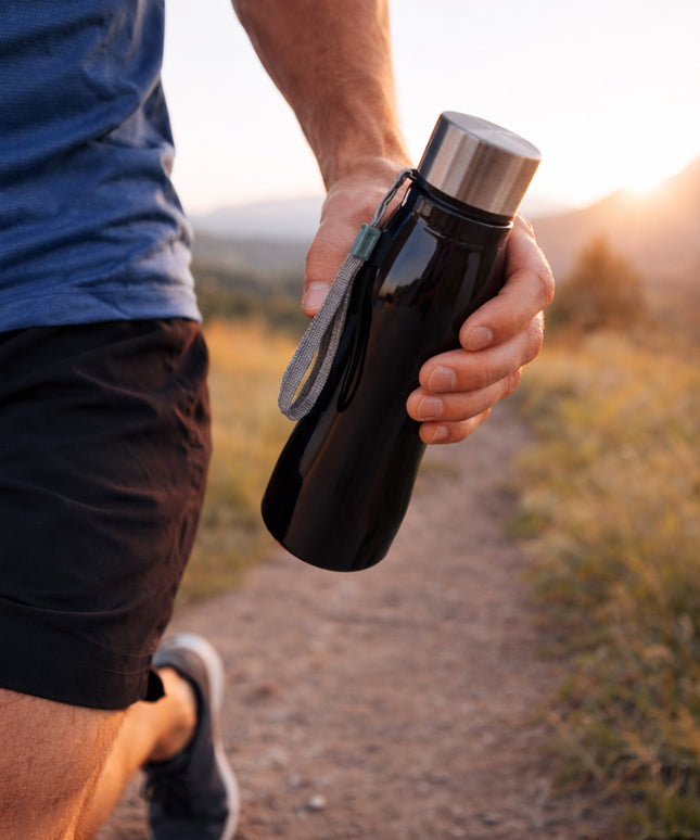 Stainless Steel Water Bottle With Carry Strap 600 Ml