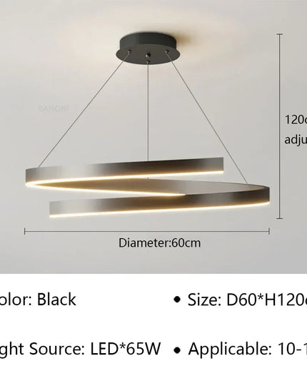 Modern LED spiral chandelier is suitable for living room dining room bedroom study villa home decoration lighting room decoratio