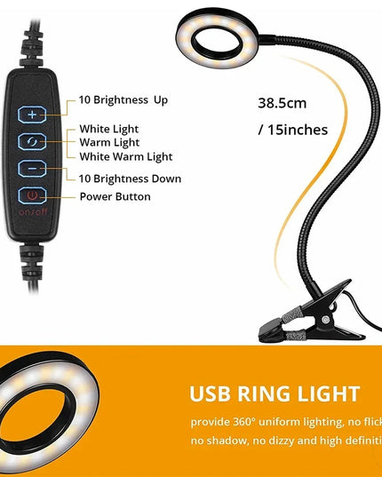 LED Portable Clip Table Lamp USB Rechargeable Clip Desk Lamp Bed Reading Night Light Touch 3 Dimming Modes Eye Protection Light