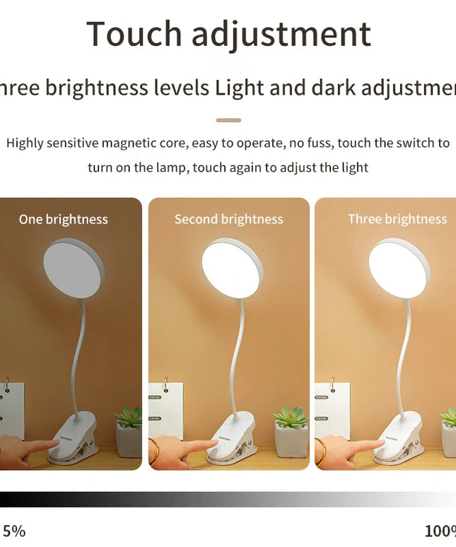 Led Table Lamp USB Rechargeable Night Light With Folding Clamp Study Stand Read Lamp Touch 3 Modes Dimming Eye Protection Light