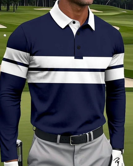 2025 New Fashion Golf Men's Polo Shirt Stripe Graphic Printed Tees Sports Breathable Quick Dry Button Polo Tops Classic Pullover