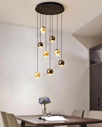 Modern LED Crystal Chandelier Art Decor Ball Long Hanging Lamps for Staircase Minimalist Round Gold Creative Lighting Fixtures