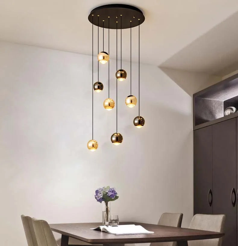 Modern LED Crystal Chandelier Art Decor Ball Long Hanging Lamps for Staircase Minimalist Round Gold Creative Lighting Fixtures