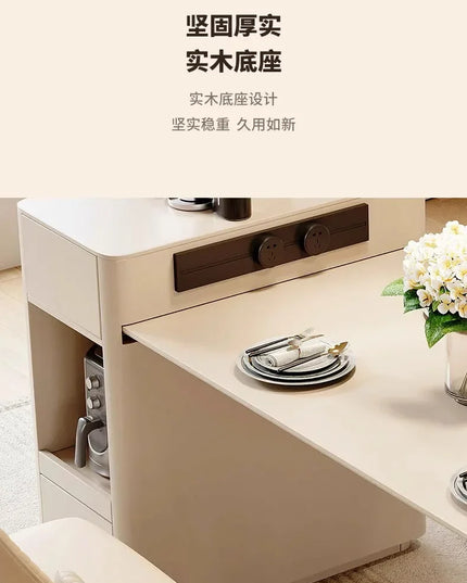 Kitchen Island with Extendable Dining Table Integrated Rolling Kitchen Storage Household with Slate Rack Cabinet for Kitchen