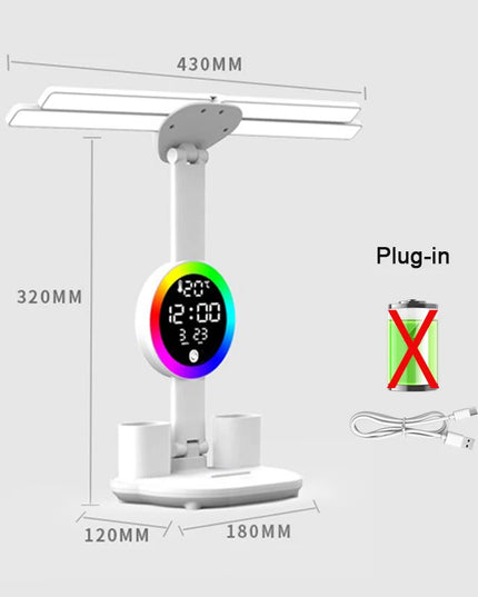Rechargeable Table Lamp for Study, Desk Lamp Reading Light Led Table Light with Fan, Led Clock Dispaly Reading Lamp