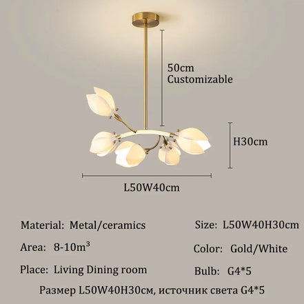 Modern Luxury French Creamy Wind Ceramic Chandelier Living Dining Room Bedroom Led Pendant Lamp Home Decor Hanging Light Fixture