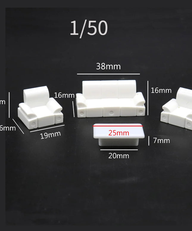 2 Sets 1:50 1:75 DIY Architecture Building Indoor Furniture Model Diorama ABS Plastic Sofa Set House Decoration for Layout