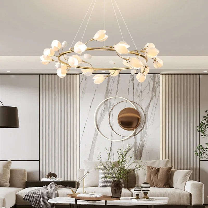 Modern Luxury French Creamy Wind Ceramic Chandelier Living Dining Room Bedroom Led Pendant Lamp Home Decor Hanging Light Fixture