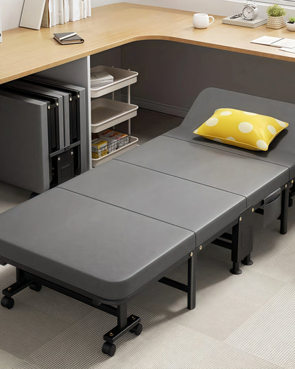 1 Dust Cover for a Folding Bed or 1 Folding Bed, Multifunctional Tech Fabric with High-Density Foam Mattress, Compact Storage Space, Single Bed, Folds into a Quarter, Easy to Assemble, with Wheels, Lightweight, Portable Iron