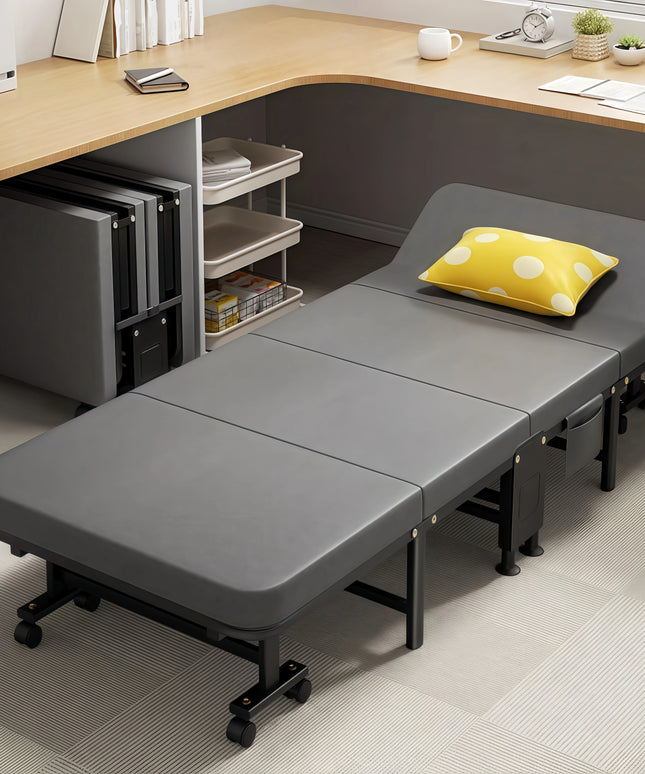 1 Dust Cover for a Folding Bed or 1 Folding Bed, Multifunctional Tech Fabric with High-Density Foam Mattress, Compact Storage Space, Single Bed, Folds into a Quarter, Easy to Assemble, with Wheels, Lightweight, Portable Iron