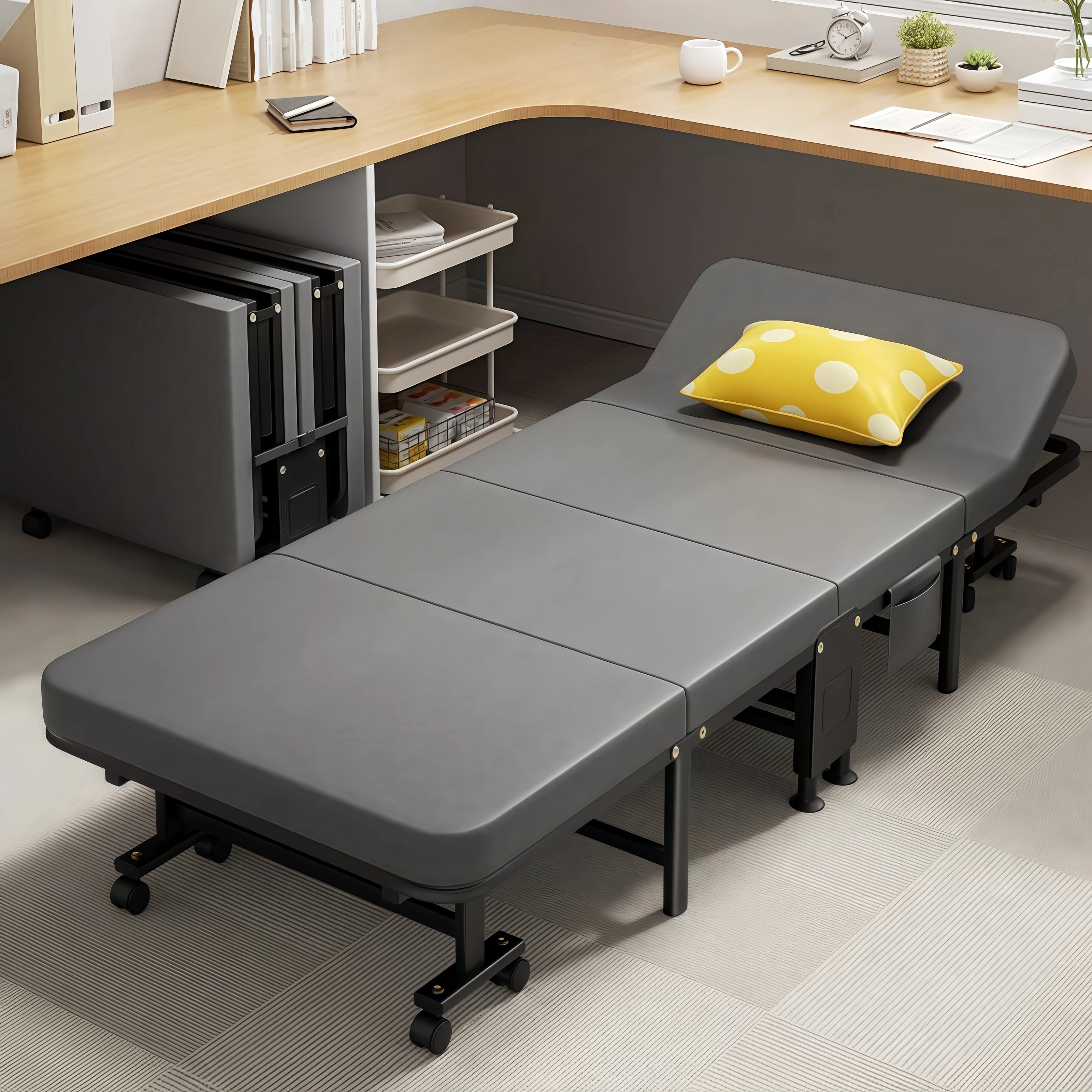 1 Dust Cover for a Folding Bed or 1 Folding Bed, Multifunctional Tech Fabric with High-Density Foam Mattress, Compact Storage Space, Single Bed, Folds into a Quarter, Easy to Assemble, with Wheels, Lightweight, Portable Iron