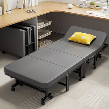 1 Dust Cover for a Folding Bed or 1 Folding Bed, Multifunctional Tech Fabric with High-Density Foam Mattress, Compact Storage Space, Single Bed, Folds into a Quarter, Easy to Assemble, with Wheels, Lightweight, Portable Iron