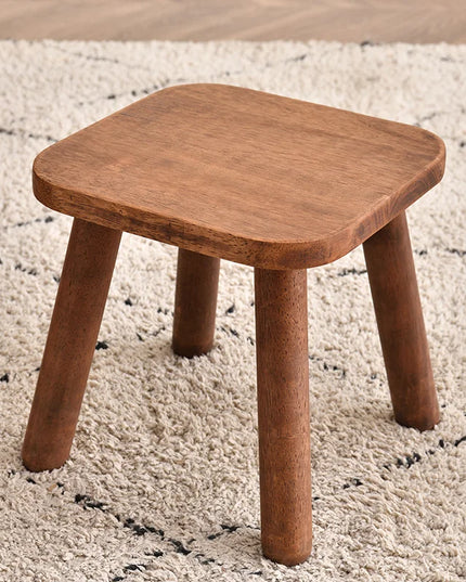 1pc All Solid Wood Shoe Changing Stool, Small Walnut Color Stool For Living Room, Entrance, Bathroom, Bedroom, Kitchen