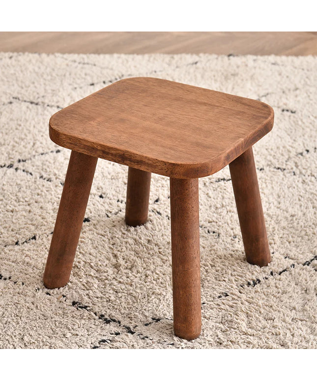 1pc All Solid Wood Shoe Changing Stool, Small Walnut Color Stool For Living Room, Entrance, Bathroom, Bedroom, Kitchen