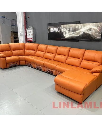 Luxury Oversized Sectional Recliner Sofa with Chaise Lounge – Home Electric Theater Seating, Genuine Leather – for Cinema Room