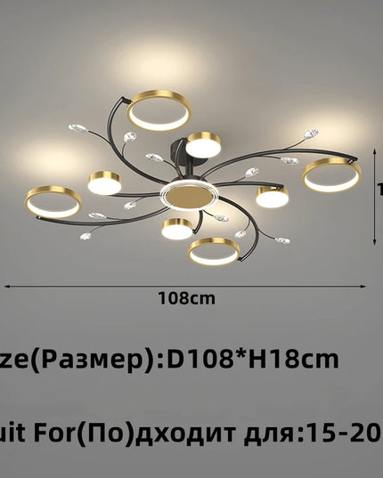 Modern Led Chandelier Gold Aluminum Luxury Pendant Lights For Living Room Bedroom Study Room K9 Crystal Decorative Lamps 90-260V