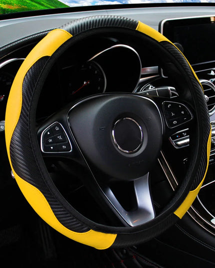 PU Carbon Fiber Leather Car Steering Wheel Cover without Inner Ring Suitable for 14.5-15 Inches of Automotive Supplies
