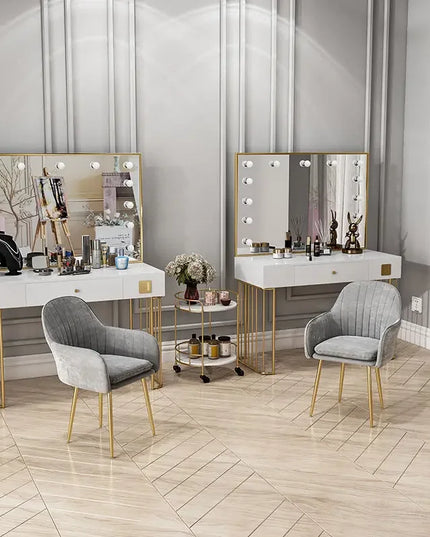 Vanity Set with Lighted Mirror, Makeup Vanity Dressing Table with LED Light, Drawers, Storage Shelves and Cosmetics Cabinet