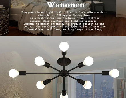 Modern Chandelier  Industrial  Living Room Black E27 Hotel Hall Home Decor Parlor Retro Simple Household Art Pendant Lights