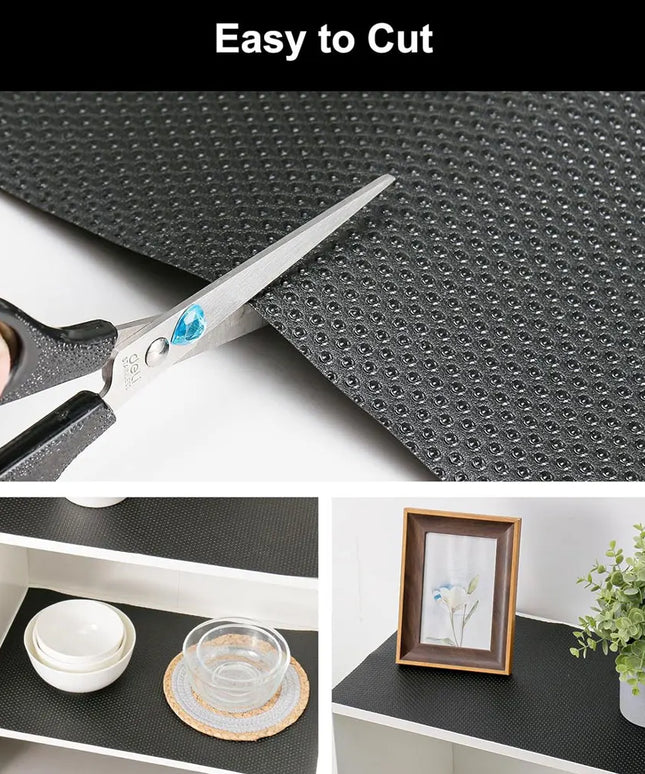 1PC Kitchen Shelf Liner - Non-Slip Waterproof Drawer Mat, Washable Oilproof Cabinet Pad, Non-Adhesive Black