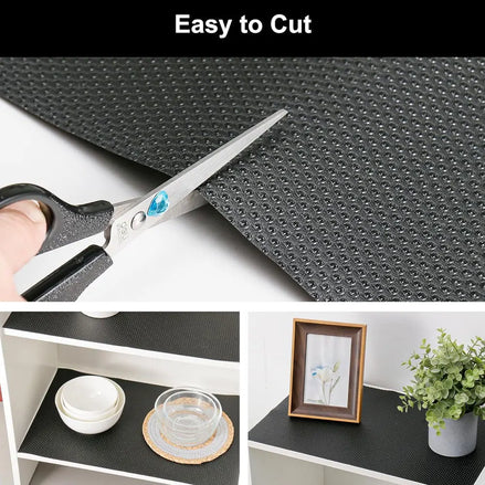 1PC Kitchen Shelf Liner - Non-Slip Waterproof Drawer Mat, Washable Oilproof Cabinet Pad, Non-Adhesive Black