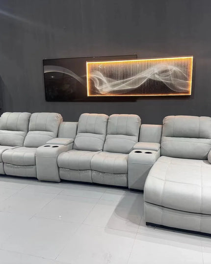 Luxury Oversized Sectional Recliner Sofa with Chaise Lounge – Home Electric Theater Seating, Genuine Leather – for Cinema Room