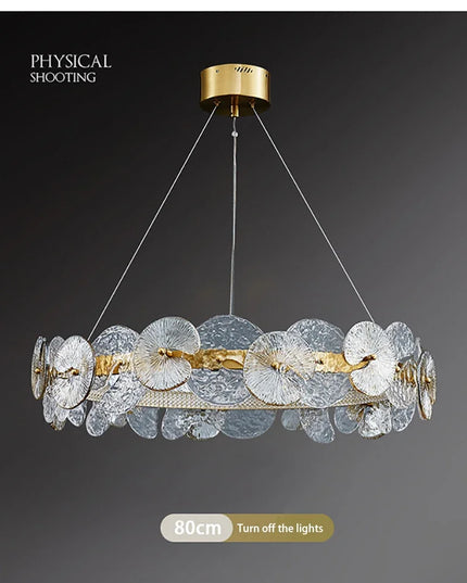 Modern LED Chandelier Lamp For Living Room Bedroom Dining Kitchen Ceiling Lights Ring Glass Flower Design Suspension Light