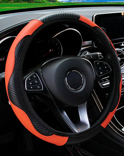 PU Carbon Fiber Leather Car Steering Wheel Cover without Inner Ring Suitable for 14.5-15 Inches of Automotive Supplies